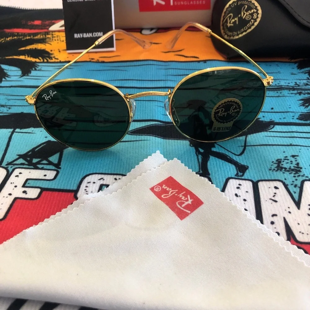 Ray-Ban Gold Frame Sunglasses with Green Lenses